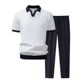 Liam | Contrast Textured Collar Polo & Slim Fit Tapered Trousers
