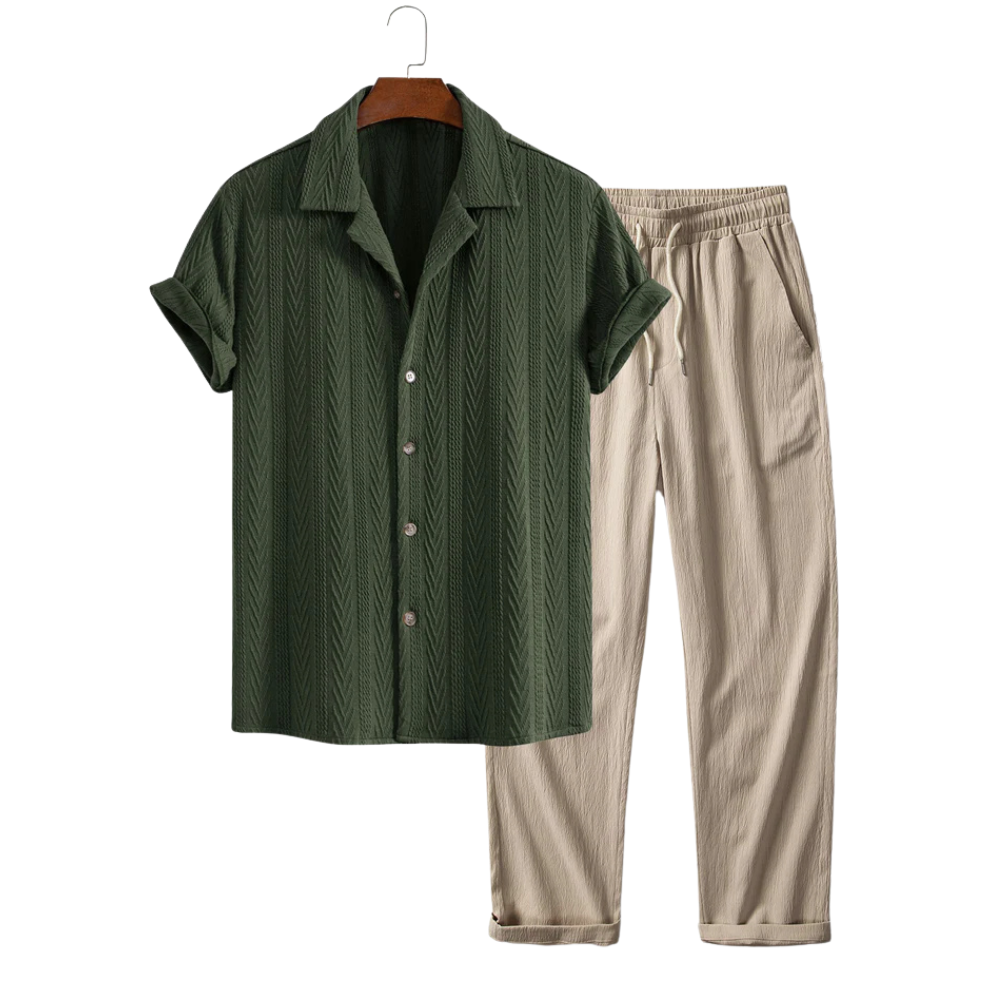 Ethan | Men's Textured Cuban Shirt & Straight Leg Pants Set