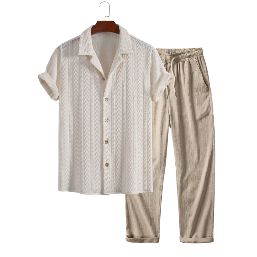 Ethan | Men's Textured Cuban Shirt & Straight Leg Pants Set