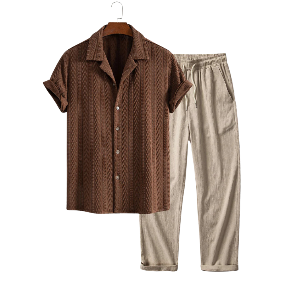 Ethan | Men's Textured Cuban Shirt & Straight Leg Pants Set