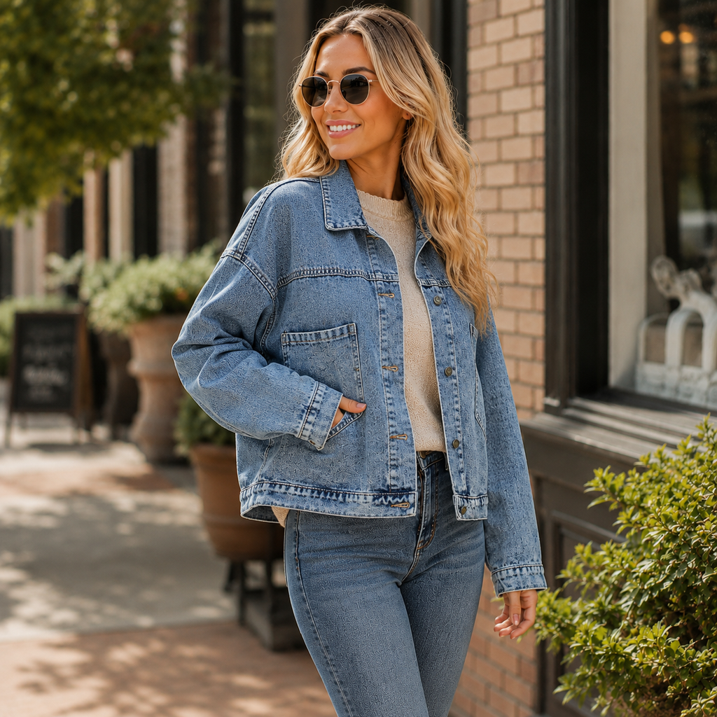 Elena | Water Blue Short Loose Denim Jacket