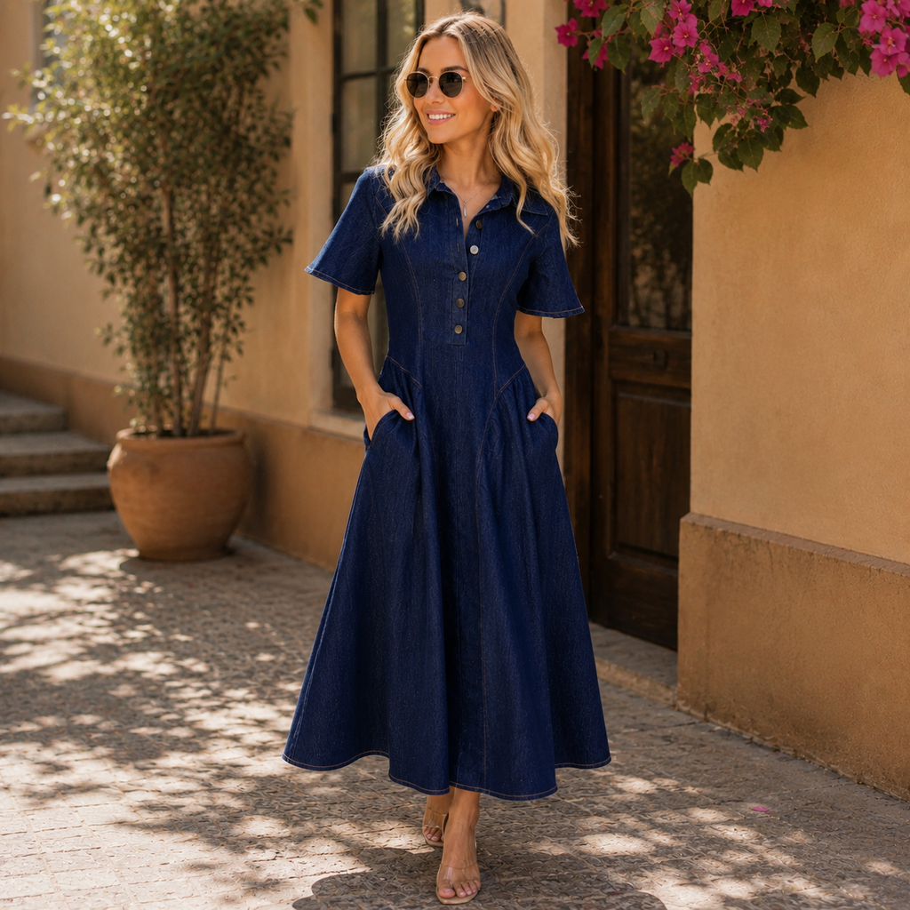 Céleste | Robe trapèze en jean cintrée