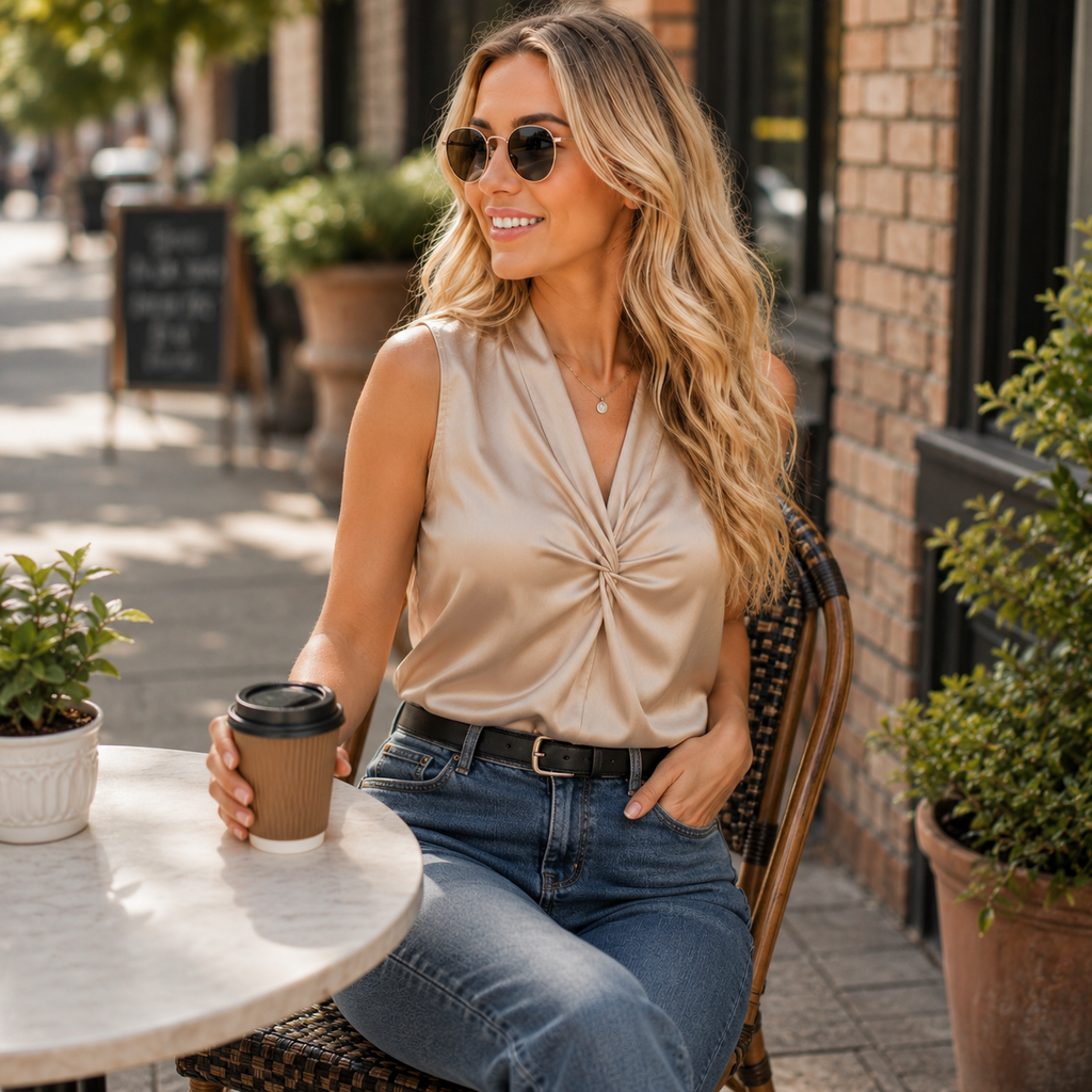 Isabelle | Sleeveless Cross V-Neck Elegant Blouse
