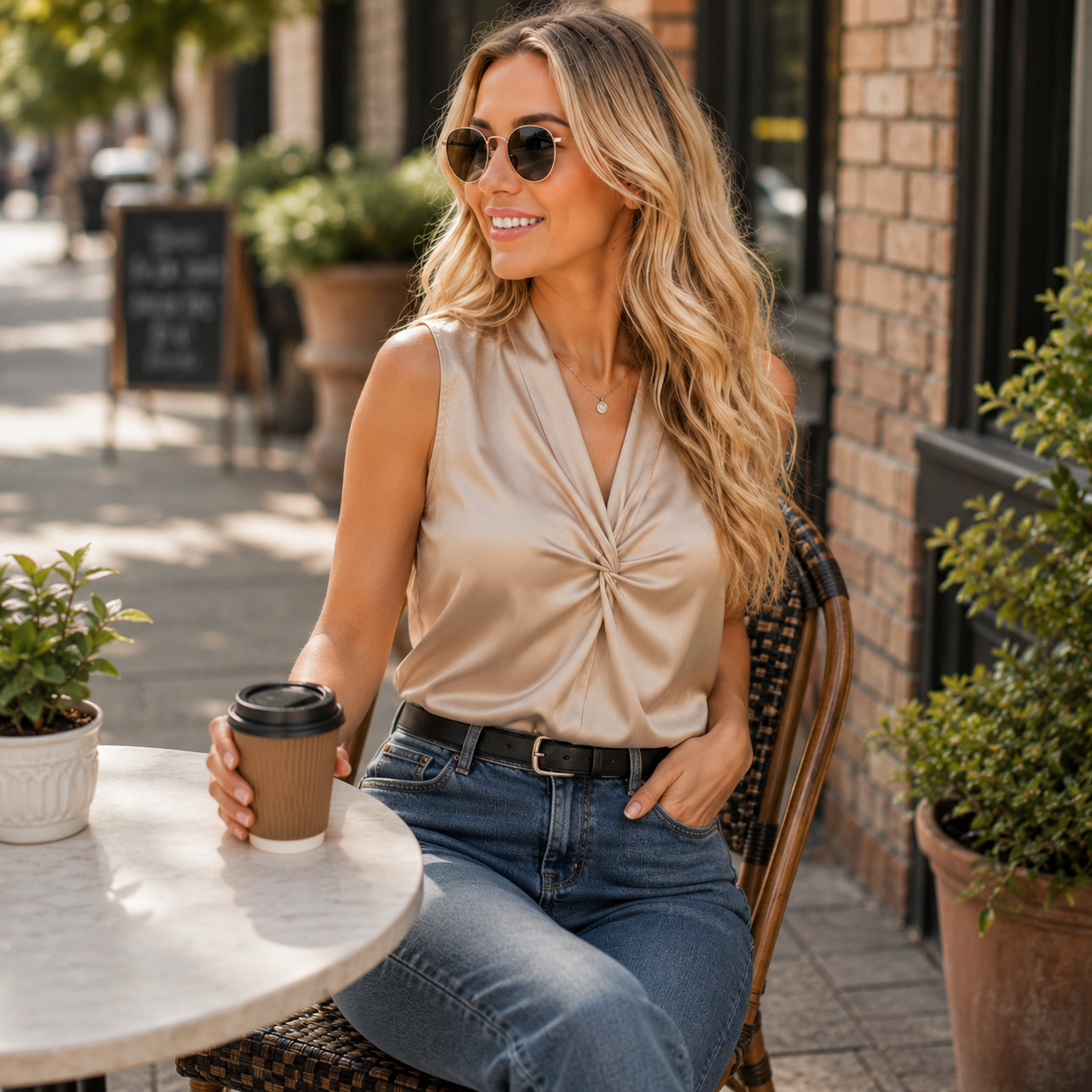 Isabelle | Sleeveless Cross V-Neck Elegant Blouse