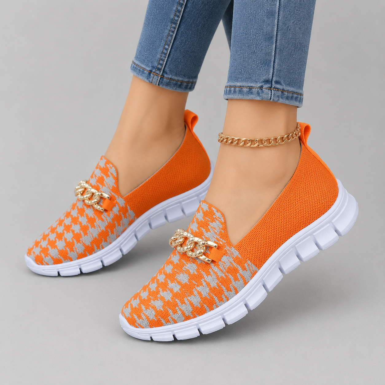 Chloe | Houndstooth Chain Mesh Breathable Loafers