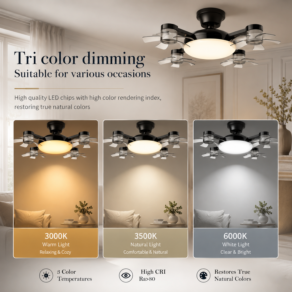 AuraGlow | 2-in-1 Ceiling Fan with LED Light &amp; E27 Socket