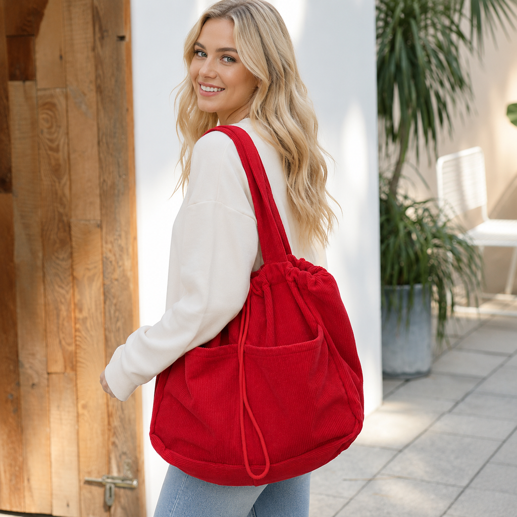 Harper | Casual Corduroy Drawstring Shoulder Bag
