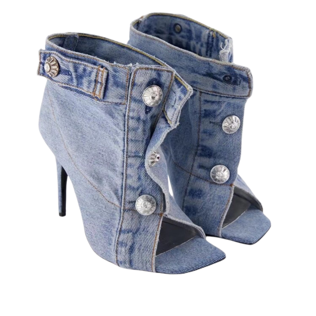 Raven | Denim Rivet High-Heeled Short Boots