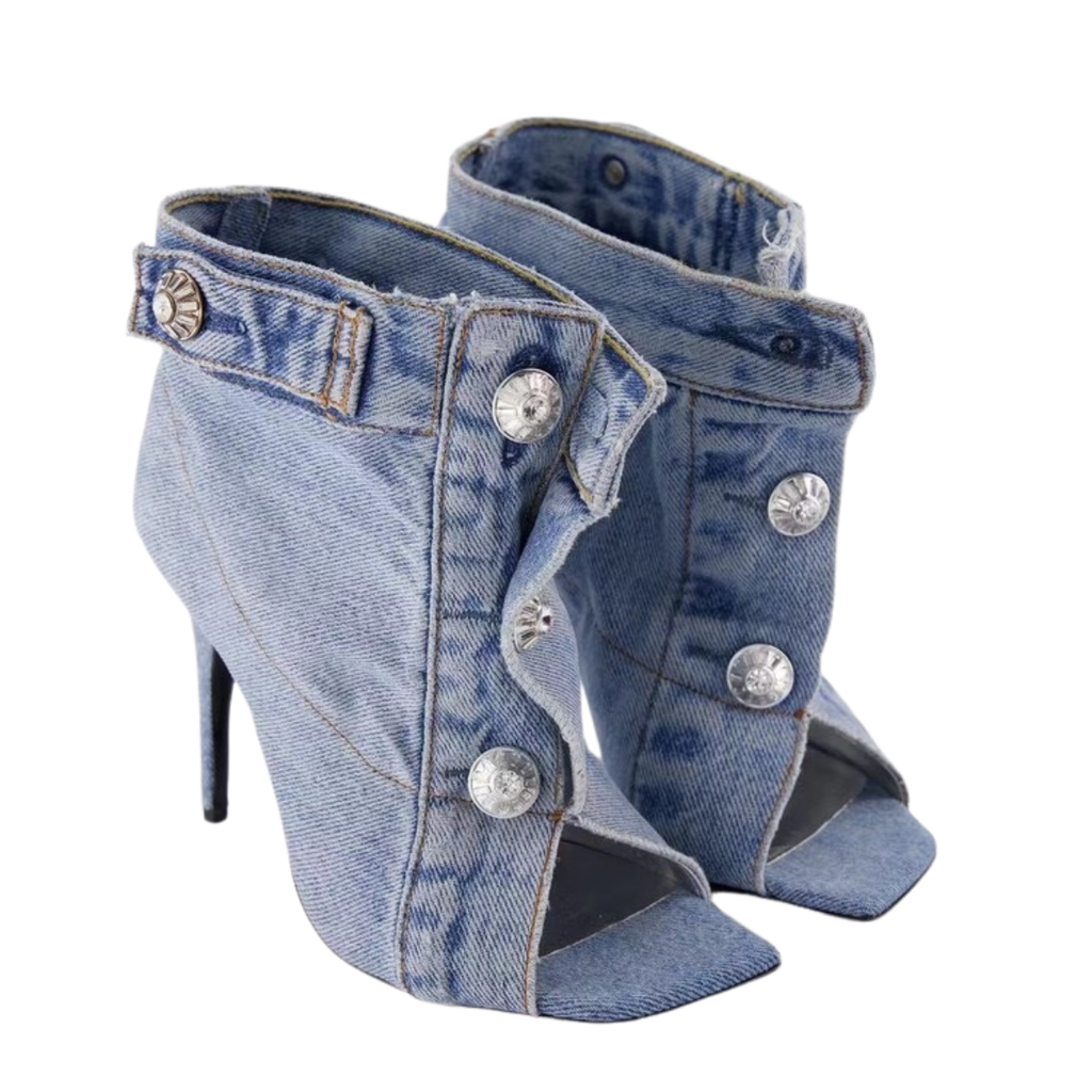 Raven | Denim Rivet High-Heeled Short Boots