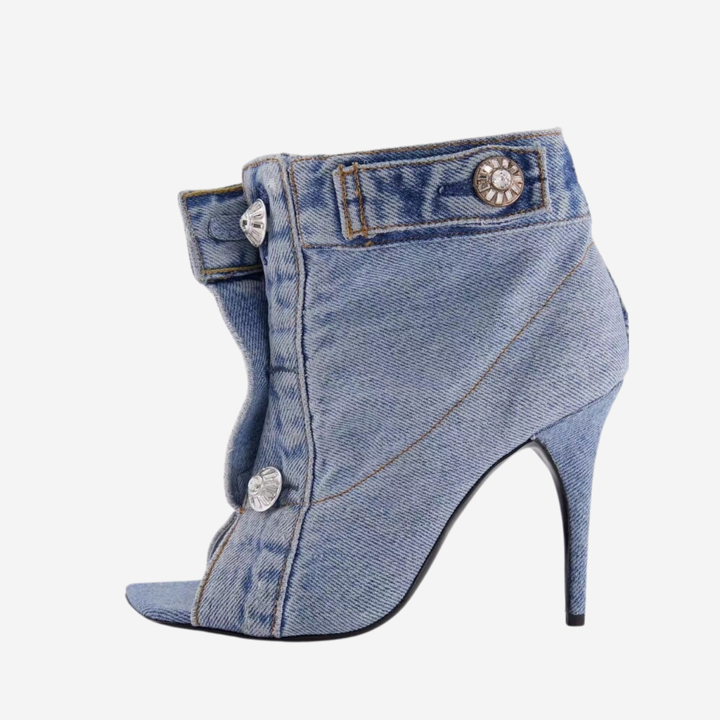 Raven | Denim Rivet High-Heeled Short Boots